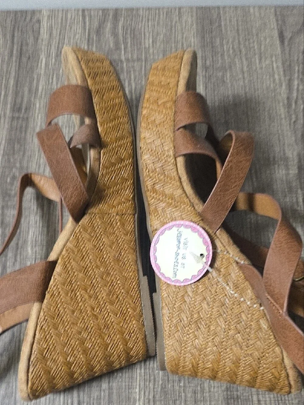 Jellypop Brown Crisscross Wedge Sandals Size 9.5